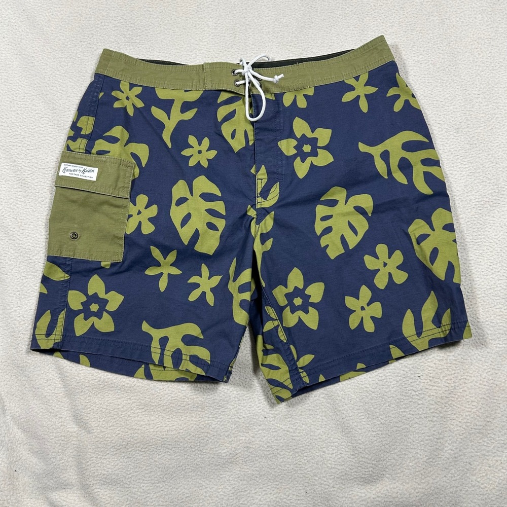 Kanvas by Katin Board Shorts Mens 32 Navy Blue Green Floral Tropical Heritage